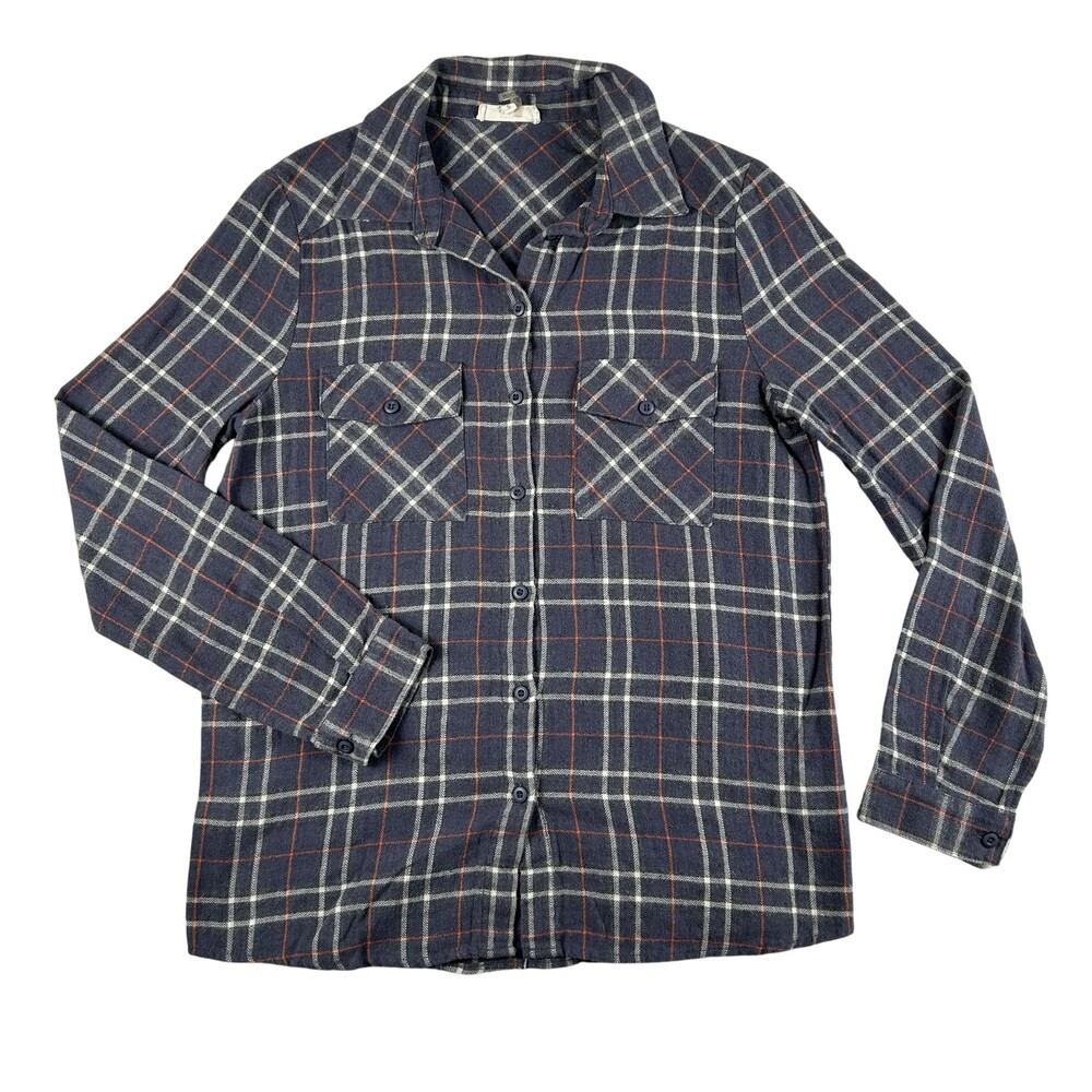 Entro Button Up Shirt Womens Small Gray Plaid Flannel Long Sleeve Cotton Casual